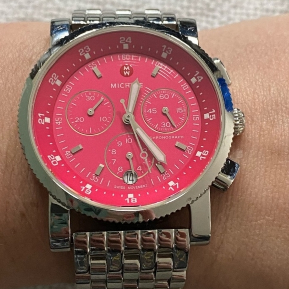 Rare Pink Dial Michele watch - fits  small  wrist - no extra links included
